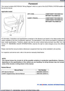 suzuki apv & carry 2005 electrical schematic, suzuki manual, suzuki apv