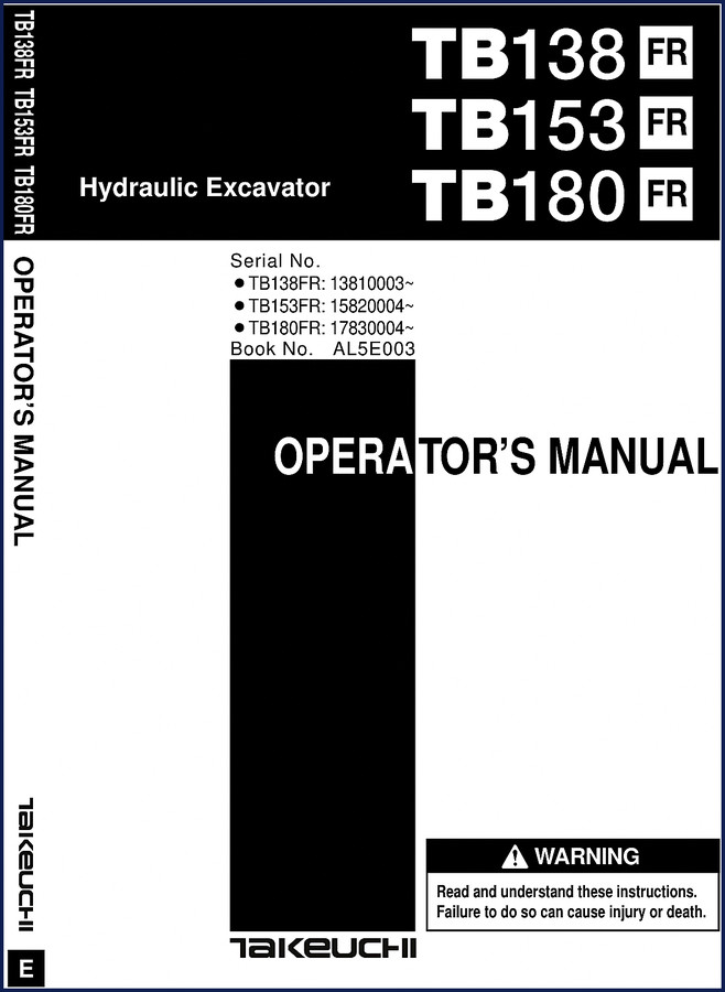 takeuchi tb153, tb180, tb138 operators manual, takeuchi manual, takeuchi tb153,