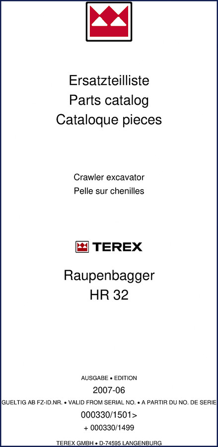 terex hr 32 2007 parts catalog, terex parts catalog, terex hr