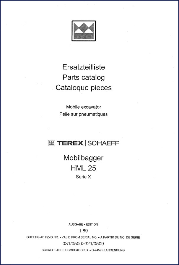terex schaeff hml 25 1989 parts catalog, terex schaeff parts catalog, terex schaeff schaeff