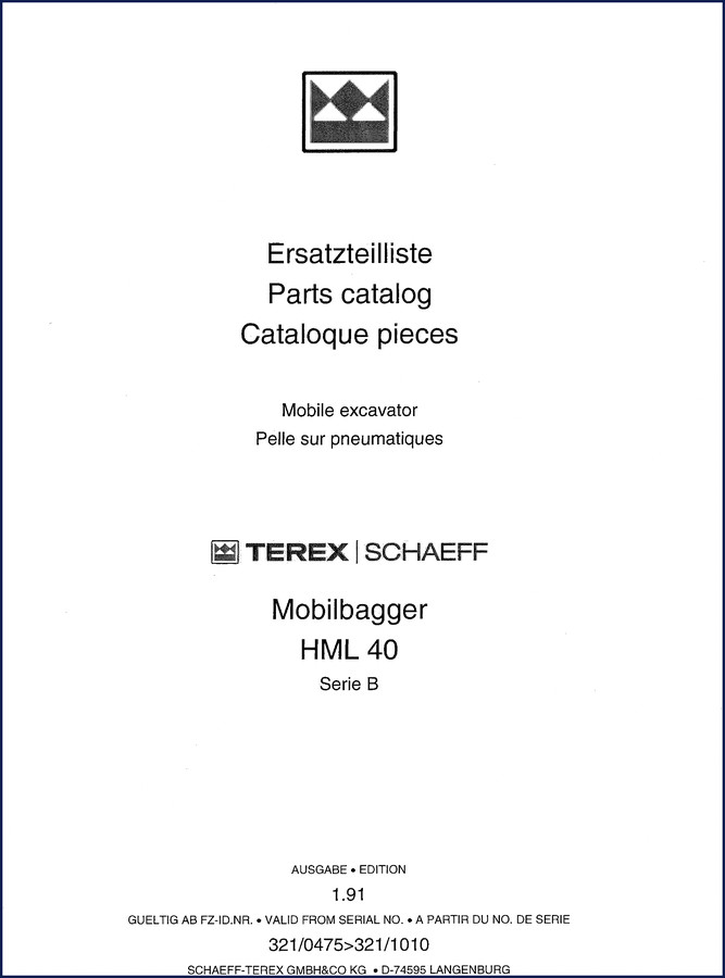 terex schaeff hml 40 1991 parts catalog, terex schaeff parts catalog, terex schaeff schaeff
