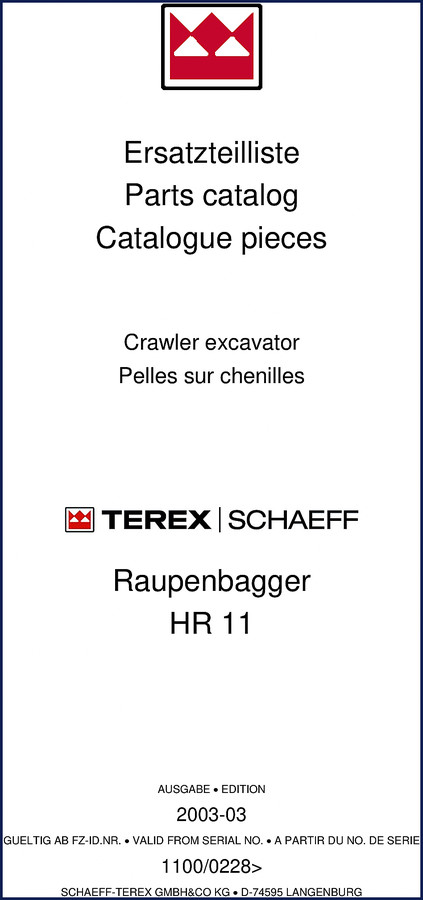 terex schaeff hr 11 2003 parts catalog, terex schaeff parts catalog, terex schaeff schaeff