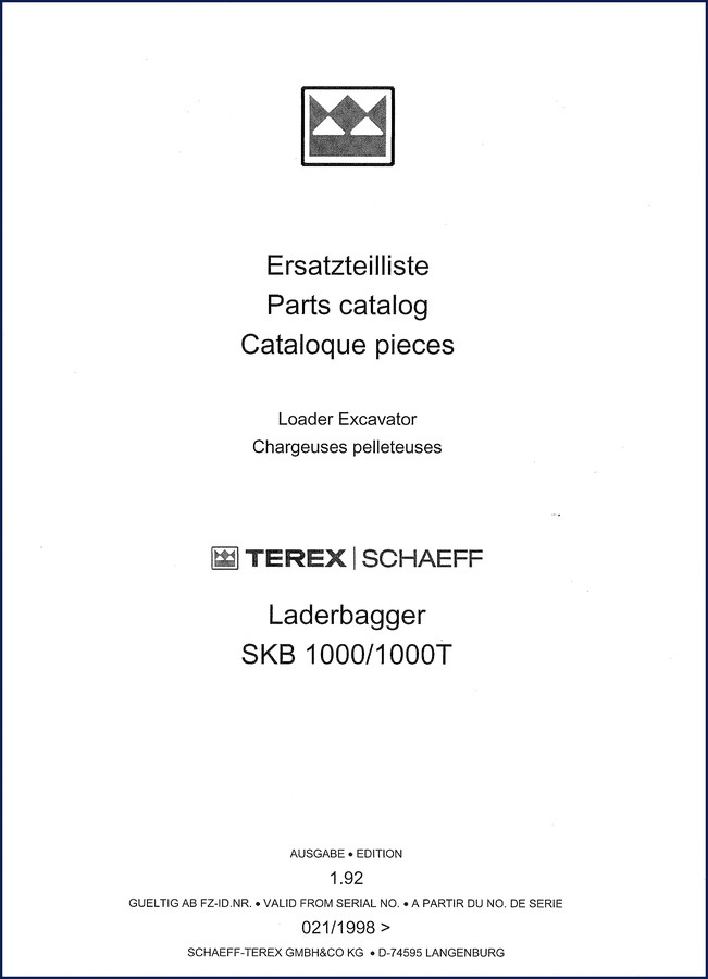 terex schaeff skb 1000, skb 1000t 1992 parts, terex schaeff parts catalog, terex schaeff schaeff