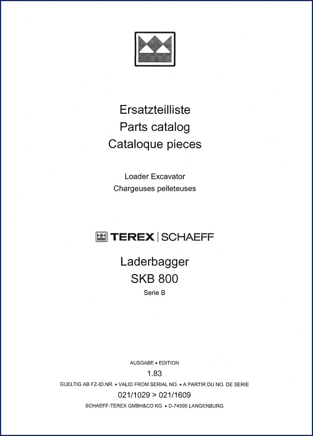 terex schaeff skb 800 1983 parts catalog, terex schaeff parts catalog, terex schaeff schaeff
