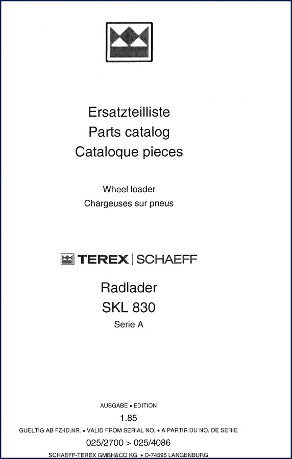 terex schaeff skl 830 1985 parts catalog, terex schaeff parts catalog, terex schaeff schaeff