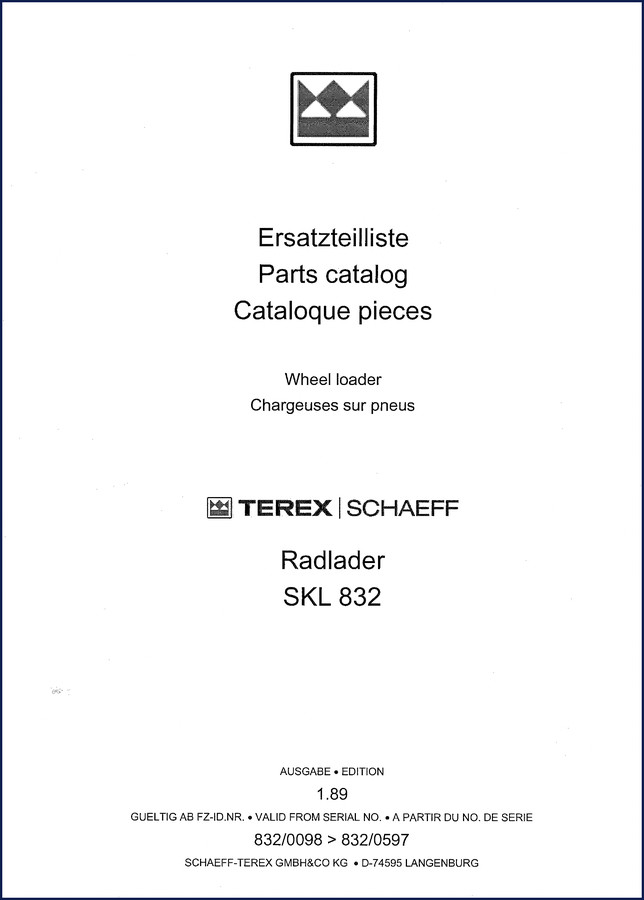 terex schaeff skl 832 1998 parts catalog, terex schaeff parts catalog, terex schaeff schaeff