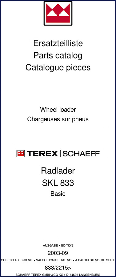 terex schaeff skl 833 2003 parts catalog, terex schaeff parts catalog, terex schaeff schaeff
