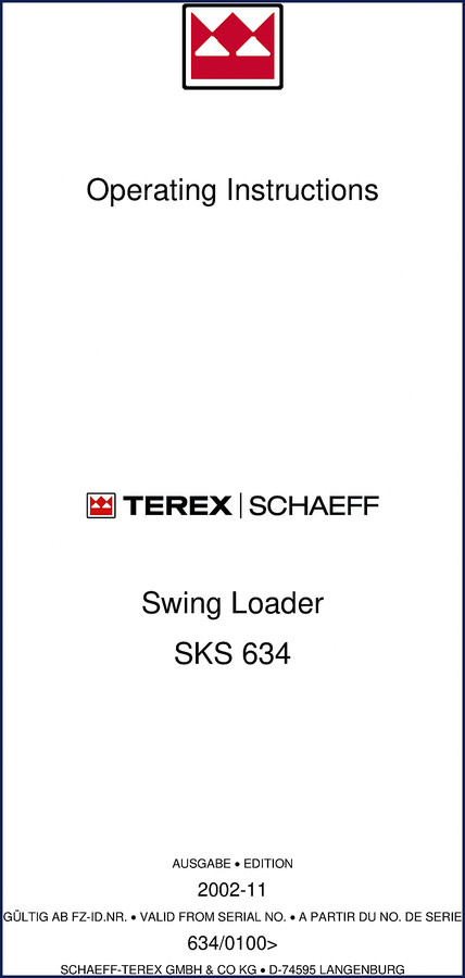 terex sks 634 2002 operators manual, terex manual, terex sks