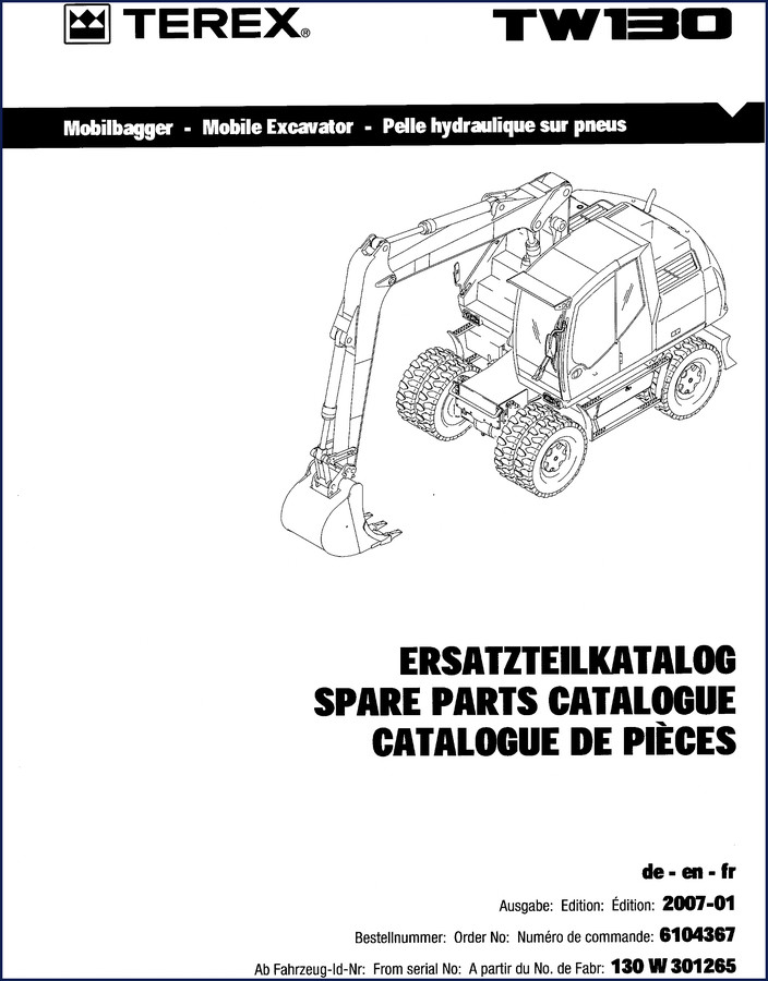 terex tw130 2007 parts catalog, terex parts catalog, terex tw130