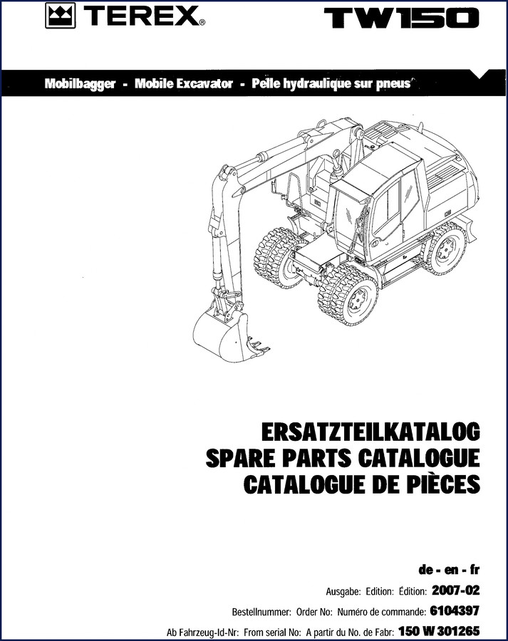 terex tw150 2007 parts catalog, terex parts catalog, terex tw150