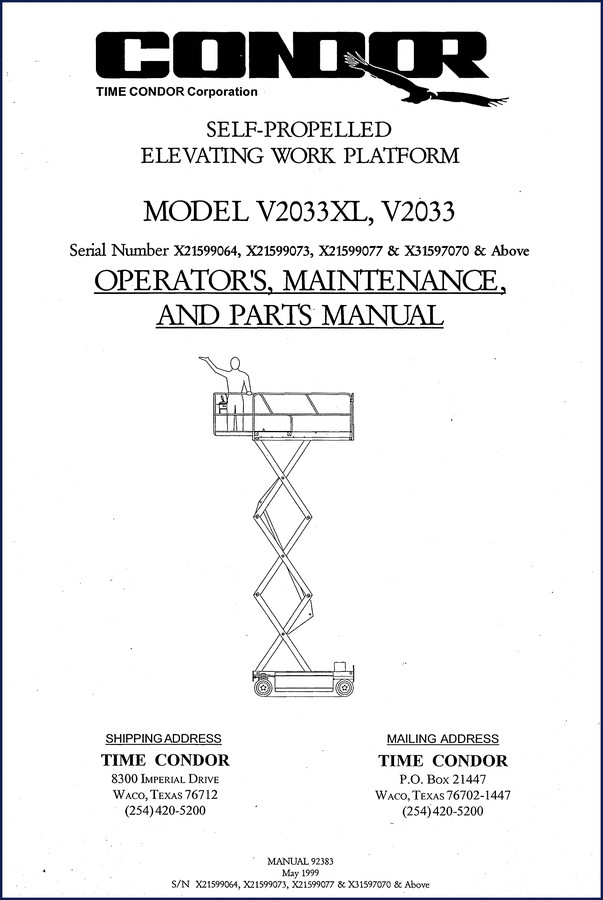 time condor v2033xl v2033 1999 operators manual, time condor manual, time condor condor