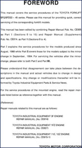 toyota 5fg33 5fd33 5fg35 5fd35 5fg45 service manual, toyota service manual, toyota 5fg33