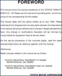 toyota 6fgcu15, 6fgcu30 1995 service manual, toyota service manual, toyota 6fgcu15,