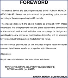 toyota 6fgcu33, 6fgcu45 1997 service manual, toyota service manual, toyota 6fgcu33,