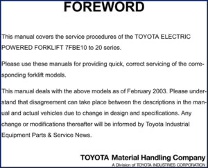 toyota 7fbe13, 7fbe10, 7fbe11, 7fbe14, 7fbe15 2003 service, toyota service manual, toyota 7fbe13,