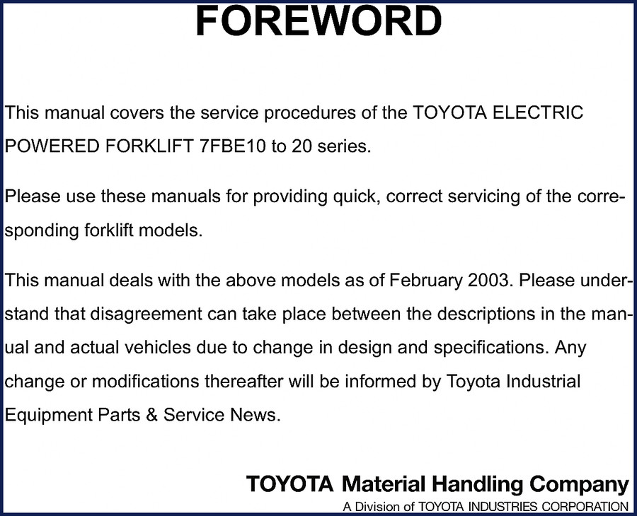 toyota 7fbe13, 7fbe10, 7fbe11, 7fbe14, 7fbe15 2003 service, toyota service manual, toyota 7fbe13,