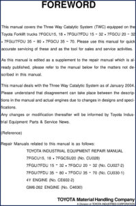 2004 toyota forklift service manual 7fgcu15 7fgu 7fdu, service manual,  toyota
