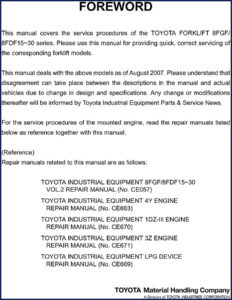 toyota 8fgf 8fdf15 8fdf30 2007 service manual, toyota service manual, toyota 8fgf