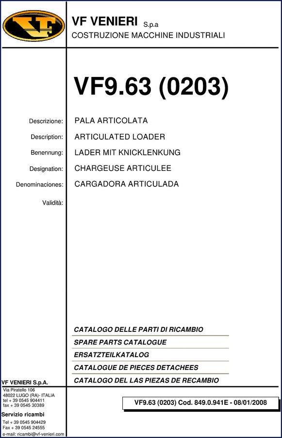 vf venieri vf9.63 2008 parts catalog, vf venieri parts catalog, vf venieri venieri
