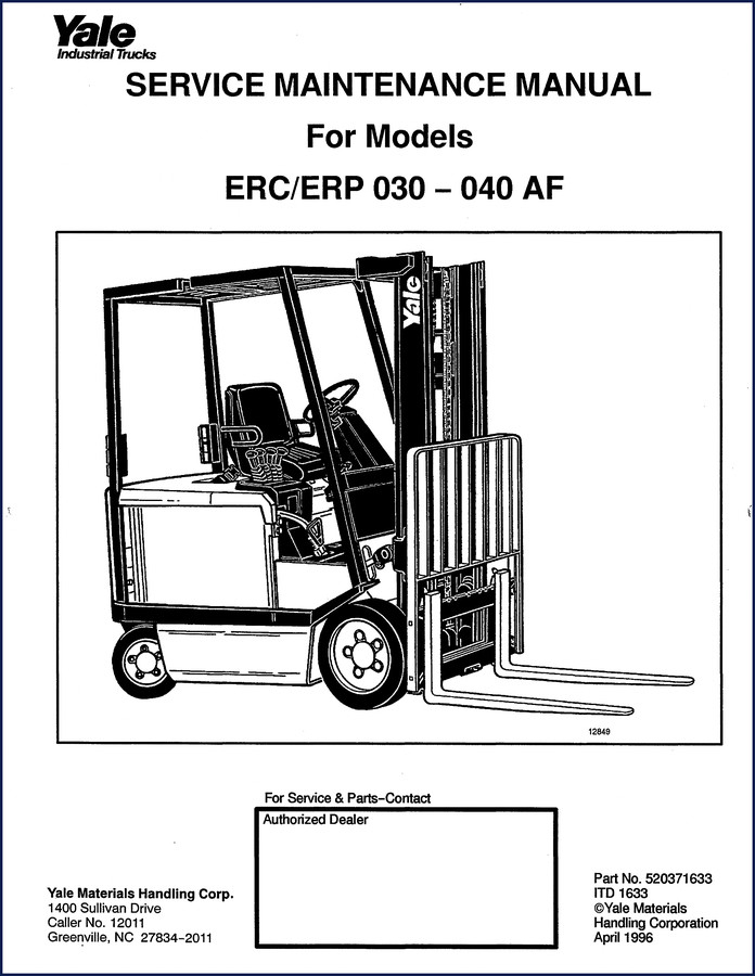 yale erc 030 af 1996 service manual, yale service manual, yale erc