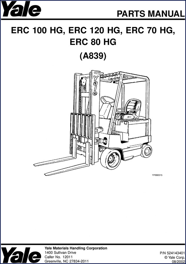 yale erc 100 hg, erc 120 hg, erc, yale parts catalog, yale erc