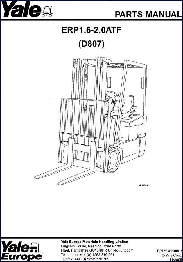 yale erp1.6 erp2.0 2006 parts catalog, yale parts catalog, yale erp1.6