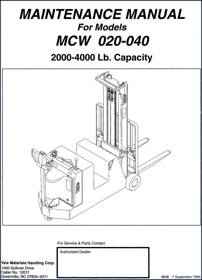 yale mcw020, mcw040 1995 service manual, yale service manual, yale mcw020,