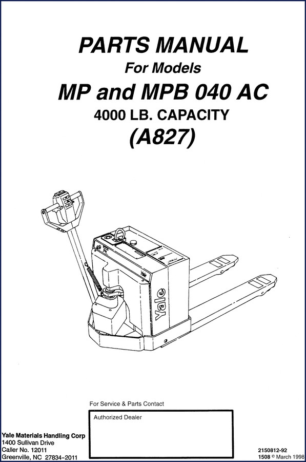 yale mp mpb 040 ac a827 1998 parts, yale parts catalog, yale mp