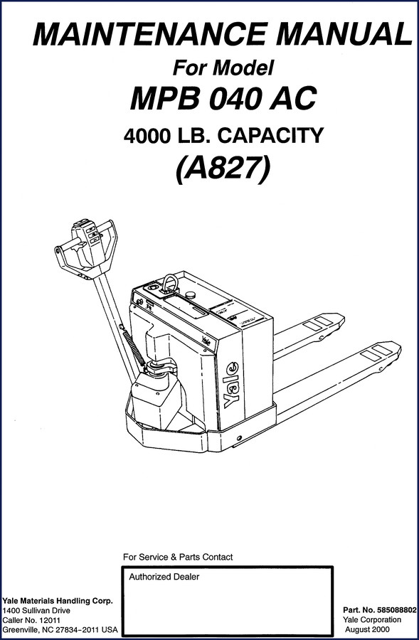 yale mpb 040 ac service manual, yale service manual, yale mpb