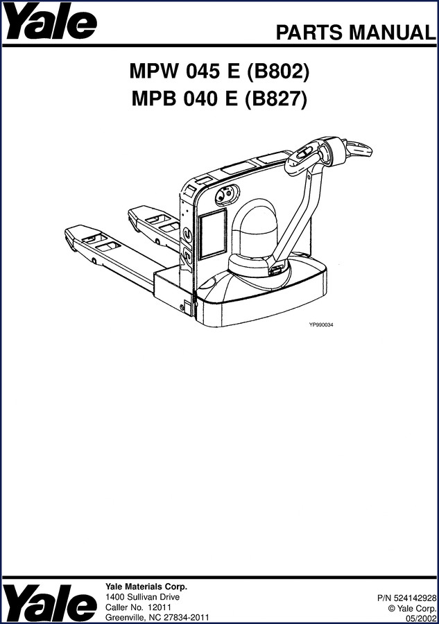 yale mpw 045 e mpb 040 e 2002, yale parts catalog, yale mpw