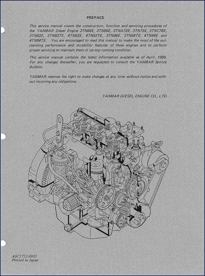 yanmar 2tn66e, 3tn66e, 3tna72e, 3tn75e, 3tnc78e 1989 service, yanmar service manual, yanmar 2tn66e,
