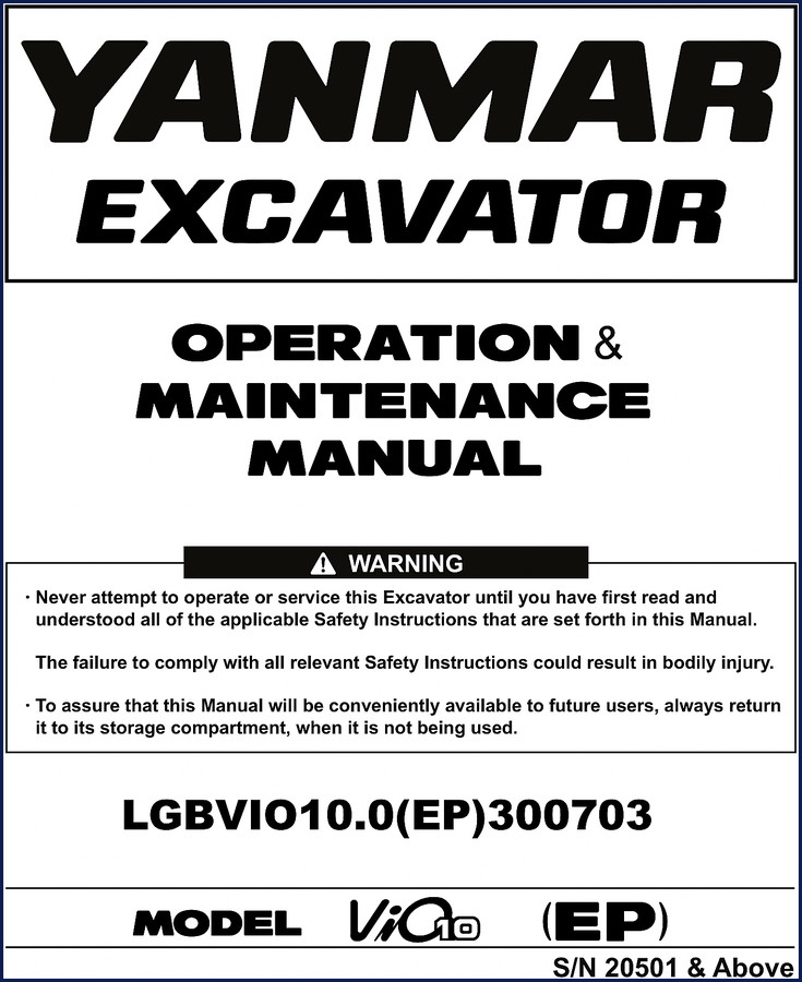 yanmar vio operators manual, yanmar manual, yanmar vio