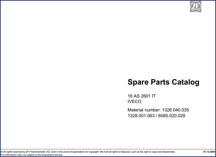 zf 16 as 2601 2005 parts catalog, zf parts catalog, zf 16