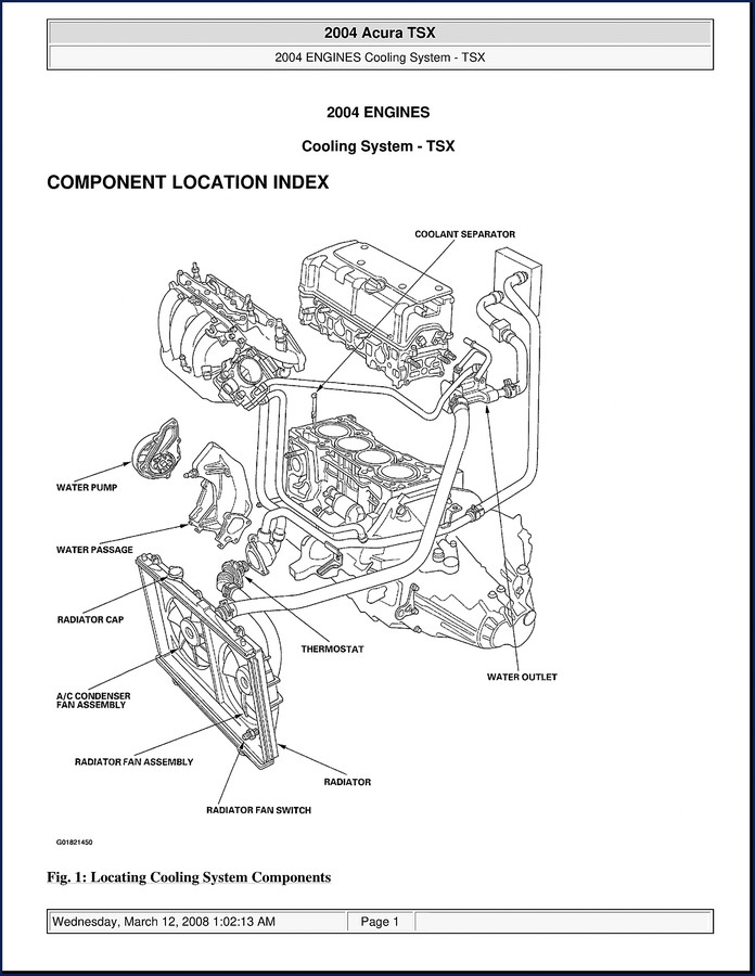 2004 Acura TSX Service Manual cover showing cooling system diagram