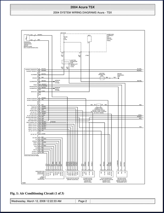 2004 Acura TSX Wiring Diagram – 73-page factory schematic covering HVAC, lighting, and powertrain circuits