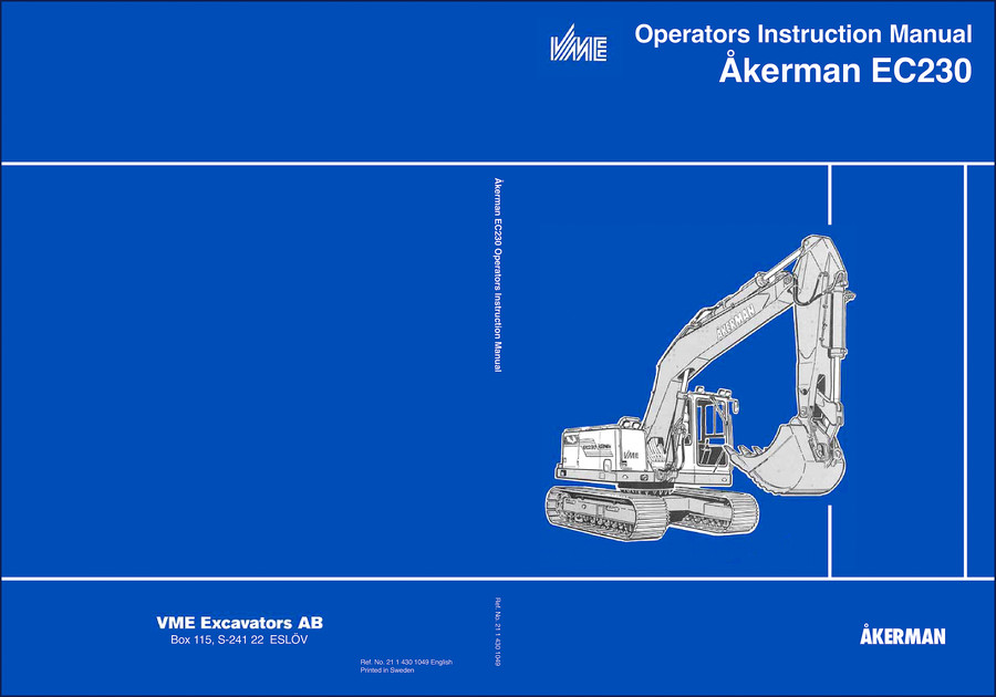 Åkerman EC230 1993 Operators Manual front cover - factory document from VME Excavators AB
