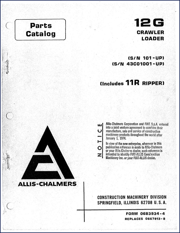 Allis-Chalmers 12G Crawler Loader Parts Catalog - 316 pages OEM factory manual