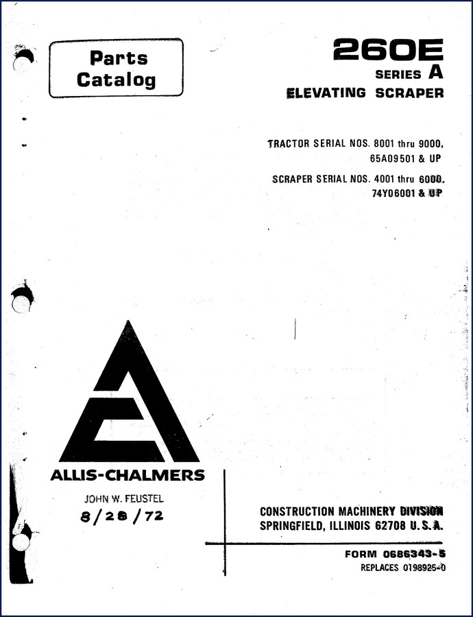 Allis-Chalmers 260E 1972 Parts Catalog cover page