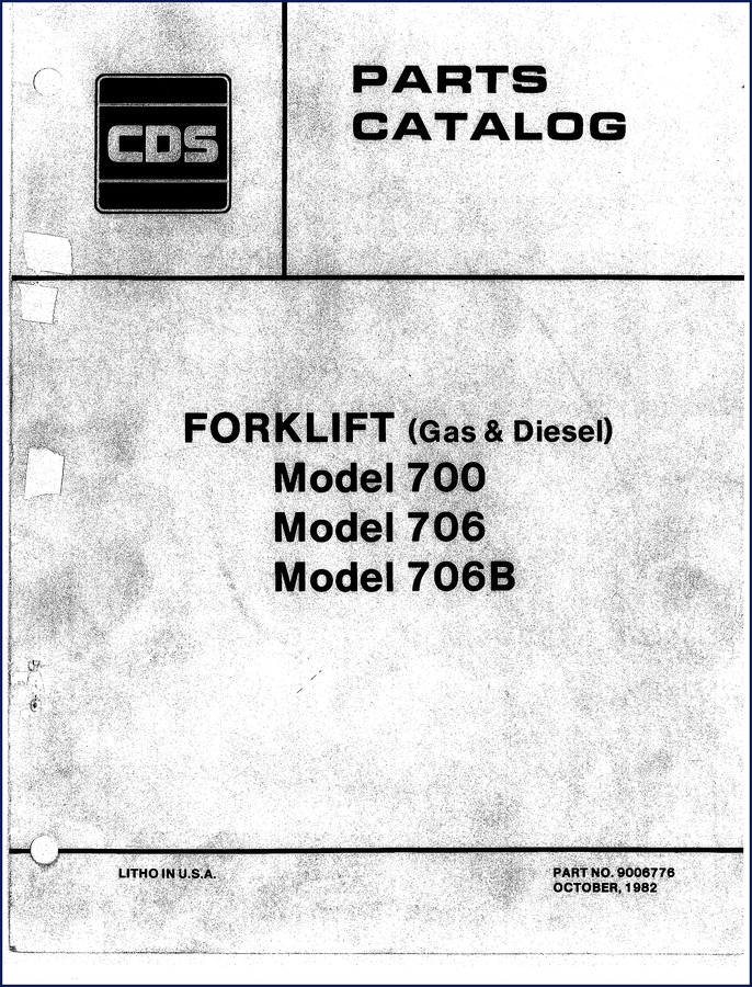 Allis-chalmers 700, 706, 706B 1982 Parts Catalog cover – factory OEM parts manual for forklift models