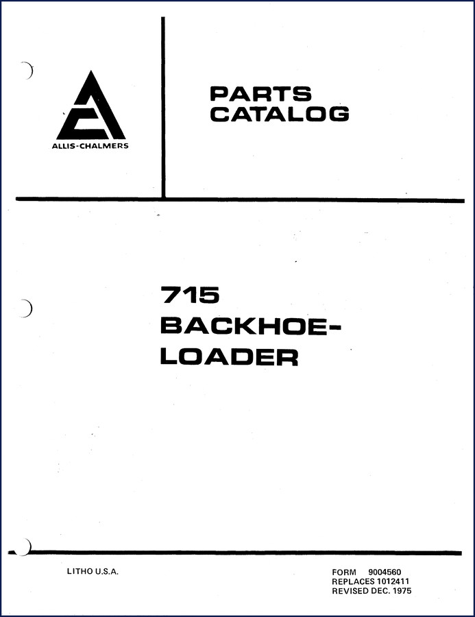 Allis-Chalmers 715 1975 Parts Catalog cover page showing backhoe-loader illustration