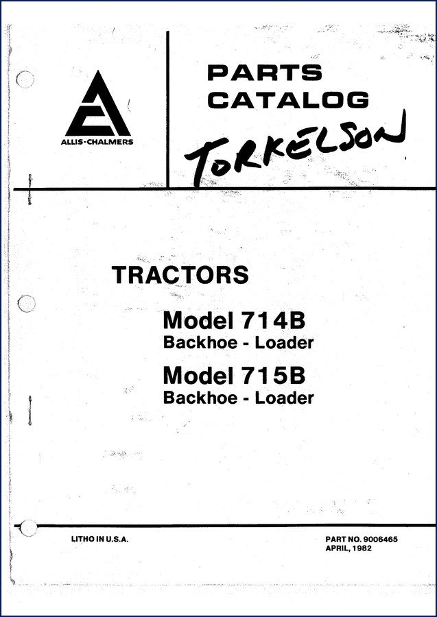 Allis-Chalmers 715B backhoe-loader parts catalog cover 1982
