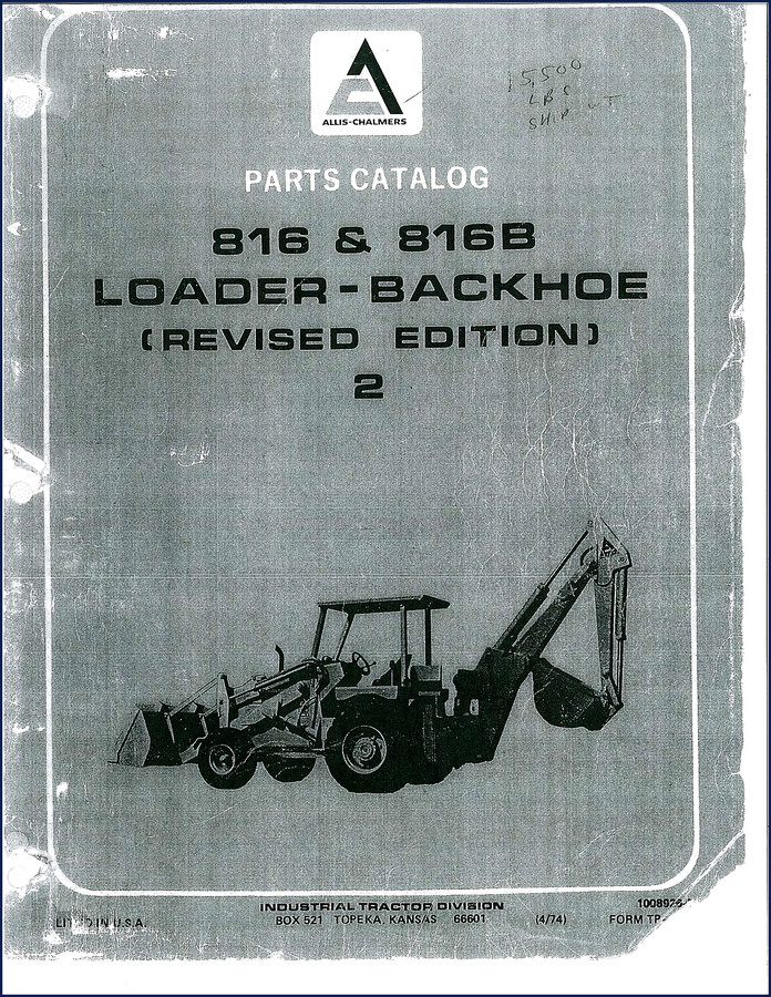 Allis-chalmers 816 816B 1974 Parts Catalog factory cover page