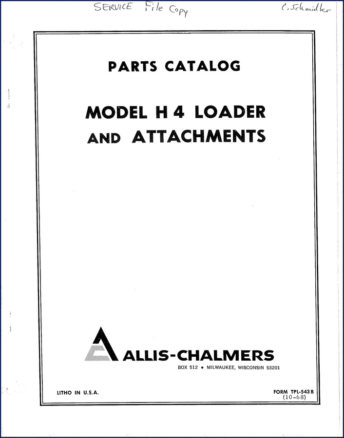 1968 Allis-Chalmers H 4 Loader Parts Catalog cover page