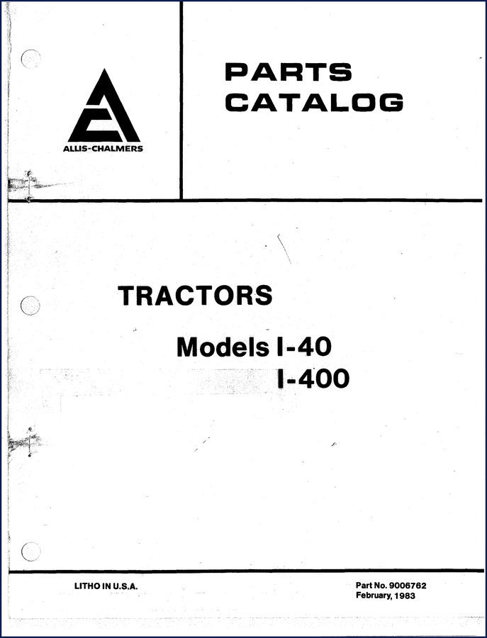 Allis-chalmers I-400 1983 Parts Catalog cover showing tractor illustration and part number 9006762