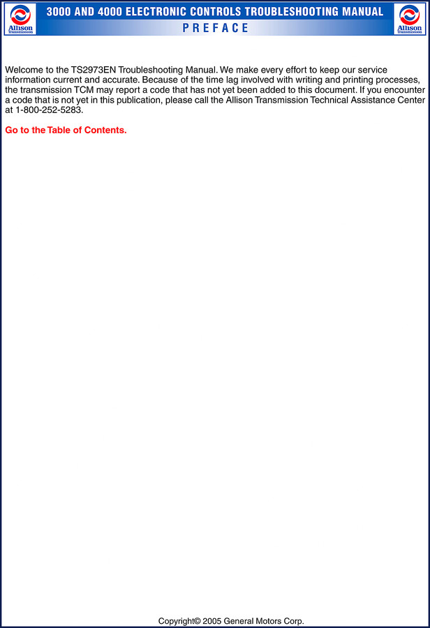 Allison Transmission 3000 EVS 3200 SP 3500 EVS 3700 SP B 300 2005 Troubleshooting Manual cover page