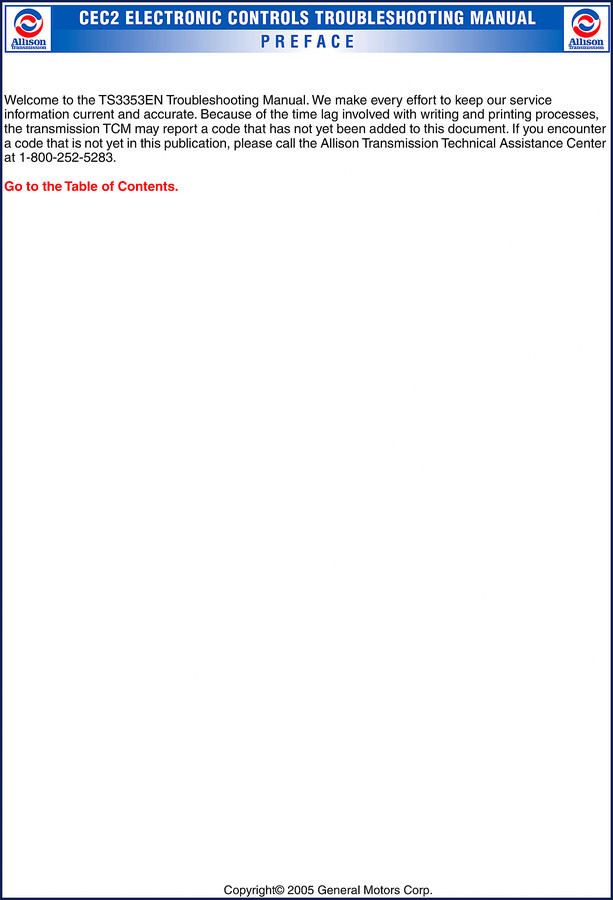 2005 Allison Transmission 5000-9000 CEC2 Troubleshooting Manual cover - 243 pages OEM factory document