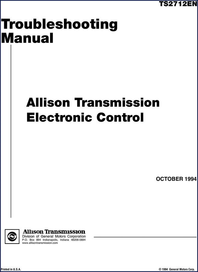 Allison Transmission Electronic Control 1994 Troubleshooting Manual cover