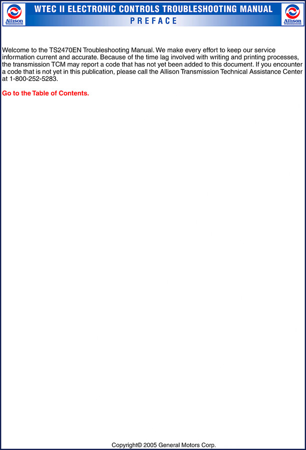Allison Transmission WTEC II Troubleshooting Manual for HD 4060, MD 3060 series – 2005 edition cover