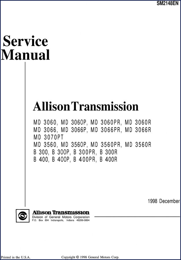 1998 Allison Transmission MD 3066 Service Manual cover page