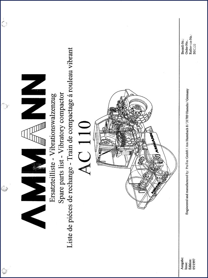 Ammann AC 110 1997 Parts Catalog cover page showing vibratory roller and manual title